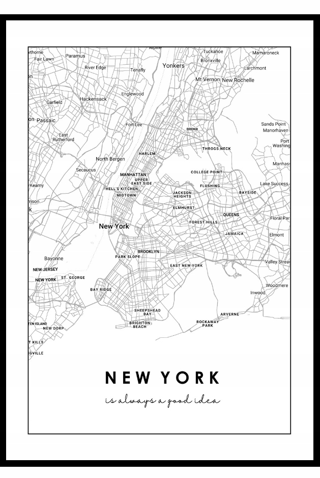 

Plakat A4 mapa, Nowy Jork, New York, modna, miasto
