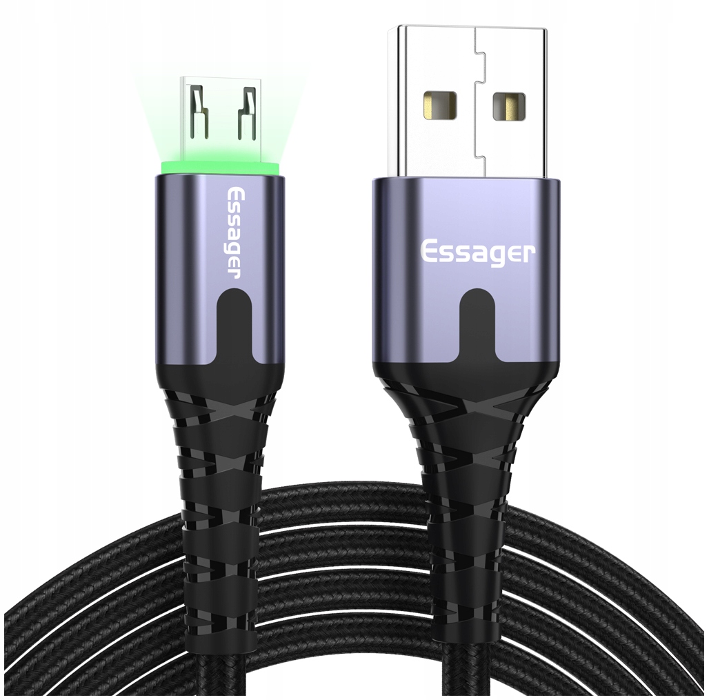 Kabel USB ESSAGER 2.4 A MICRO USB QC 3.0 1m LED
