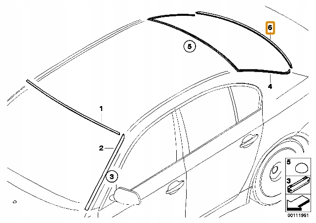 OE BMW 5 E60 GÓRNA USZCZELKA TYŁ SZYBY TYLNEJ Numery katalogowe zamienników 51317027916