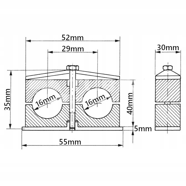 5x OBEJMA PODWÓJNA 16mm MOCOWANIE PRZEWODÓW HYDR. Producent części SM