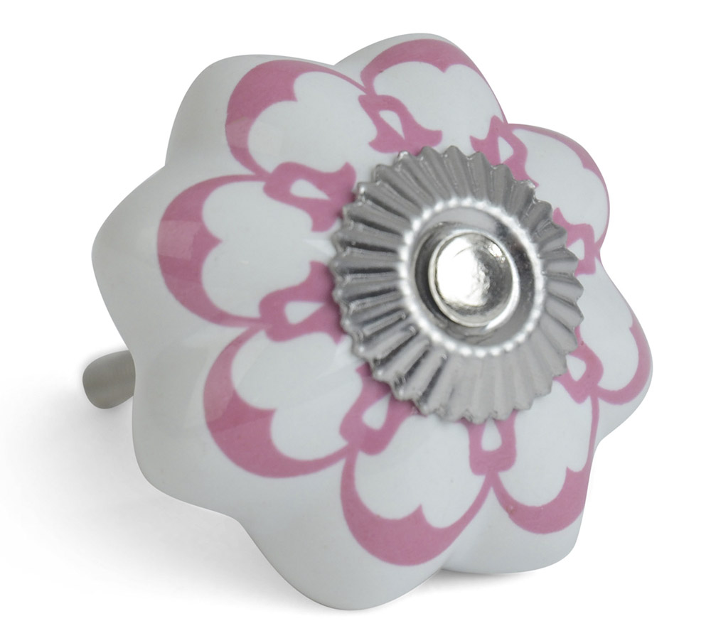 

Gałka do mebli drzwi Ceramiczna różowa biała 4cm