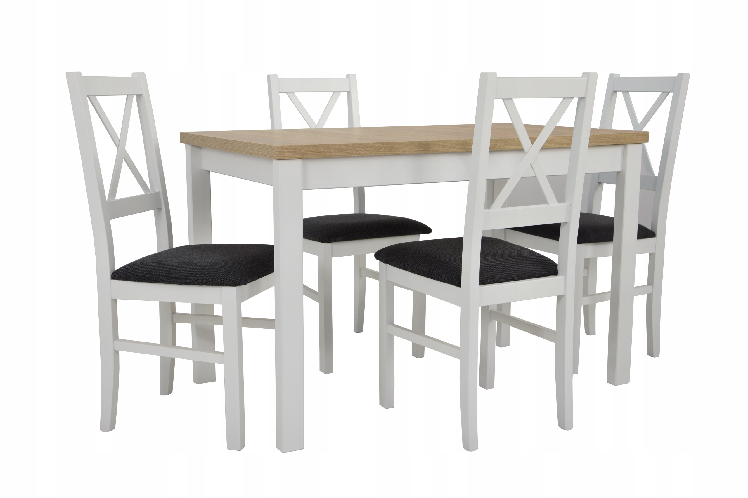 

Stół 70x120x160 biały blat sonoma 4 krzesła drewno