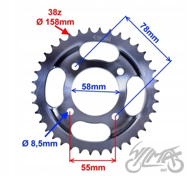 ZESTAW NAPĘD ŁAŃCUCH ZĘBATKA ROMET ZETKA 125 ZK Producent Wilmat