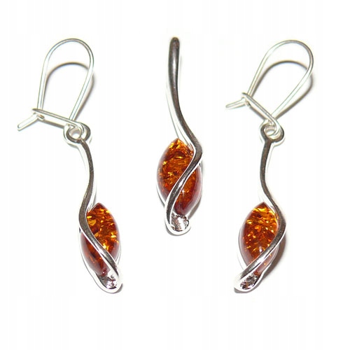 

Łezki komplet zestaw Srebro z Bursztynem łańcuszek