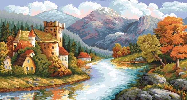 Výšivka křížová sada, kanva+mulina+jehly, 90x50