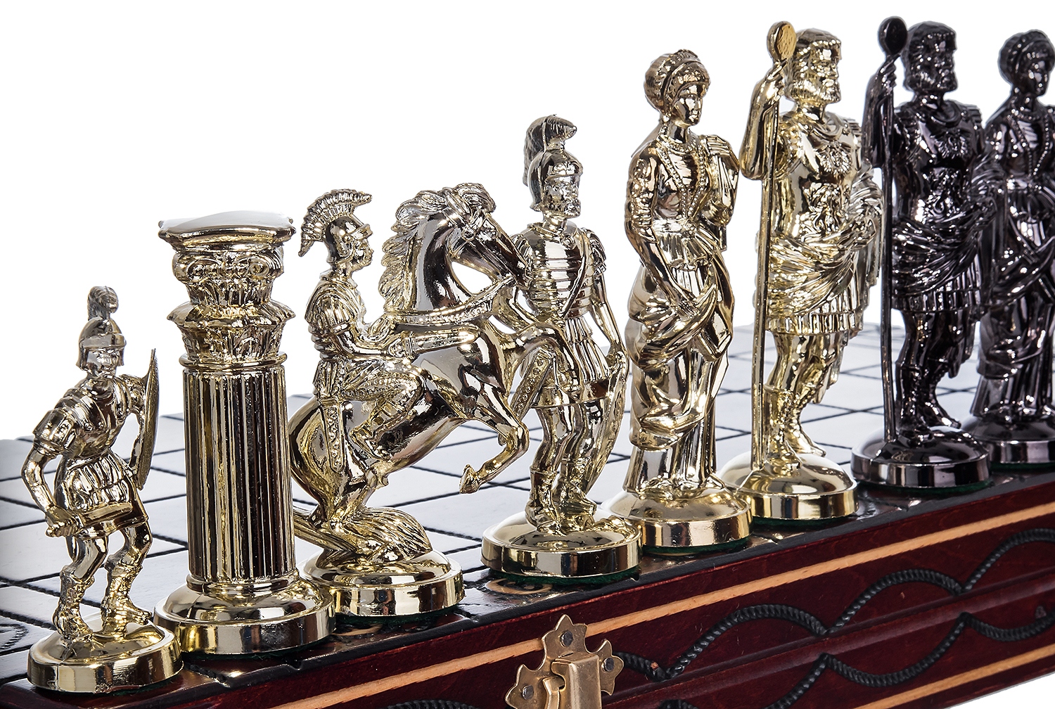 SZACHY RZYMSKIE DREWNIANE ZŁOTO-CZARNE DUŻE 42cm