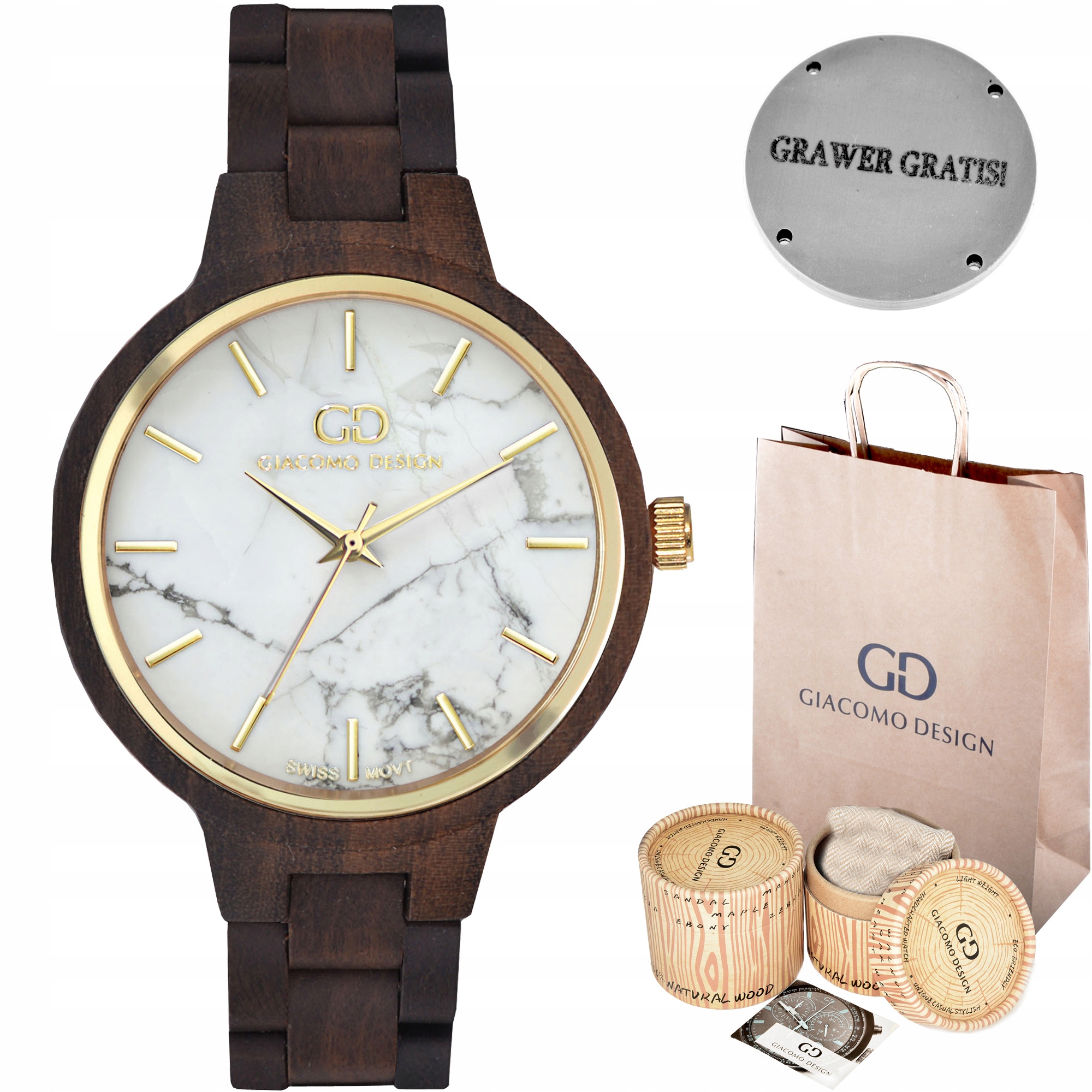 

Polski zegarek damski drewniany Szwajcarski mechan