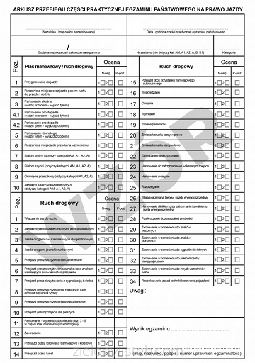 ARKUSZ PRZEBIEGU EGZAMINU PRAKTYCZNEGO DRUKI OSK