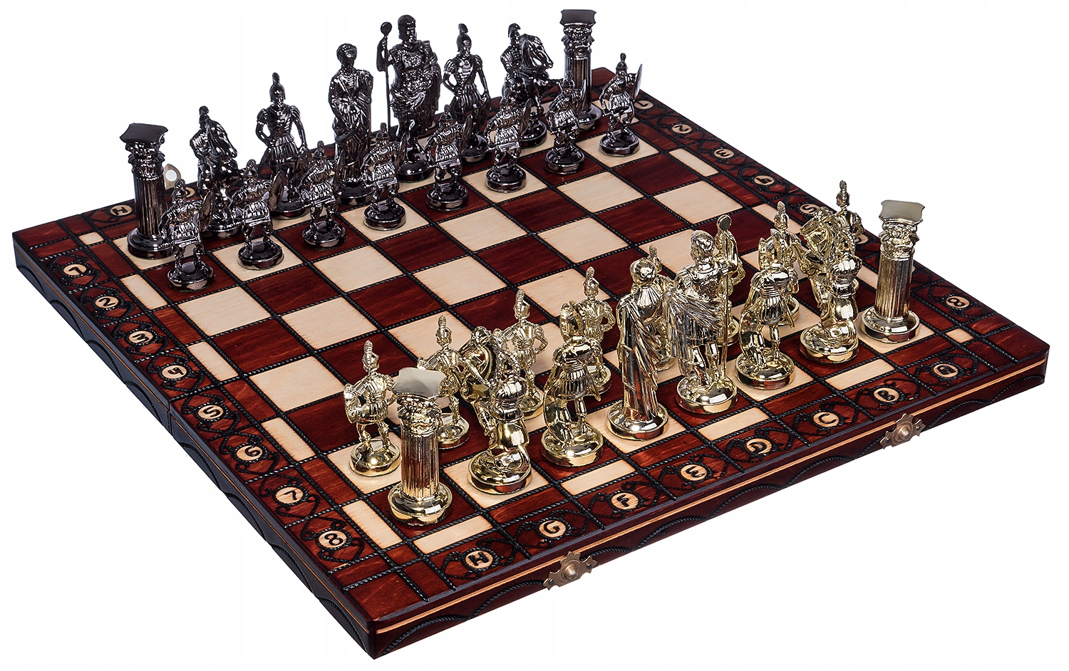 SZACHY RZYMSKIE DREWNIANE ZŁOTO-CZARNE DUŻE 42cm Producent Chesscheck