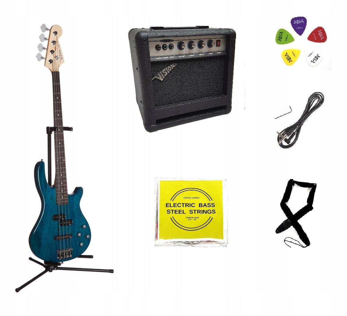 GITARA BASOWA + WZMACNIACZ 30 WATT ZESTAW