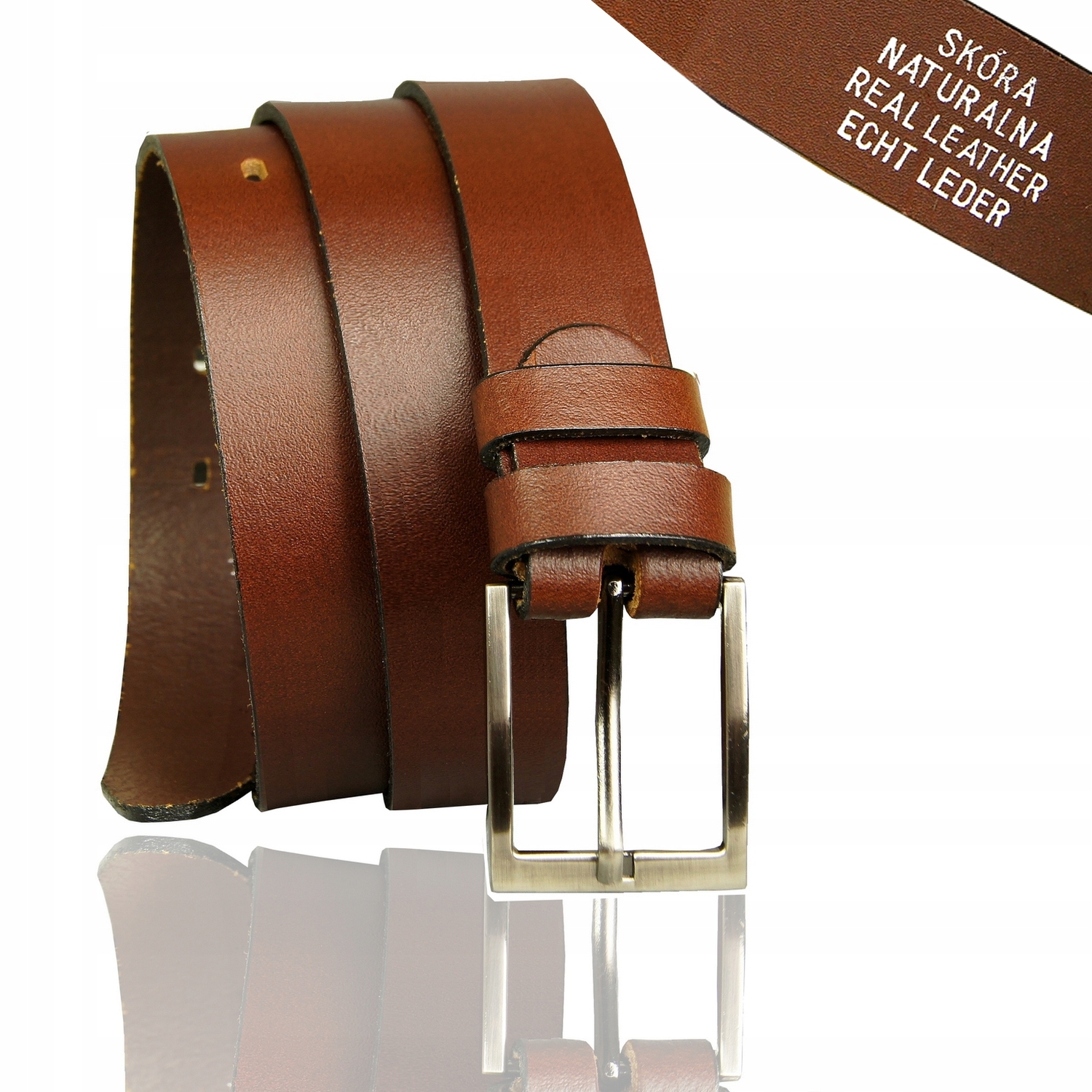 

Polski Skórzany Pasek Naturalna Skóra Gładki Brąz