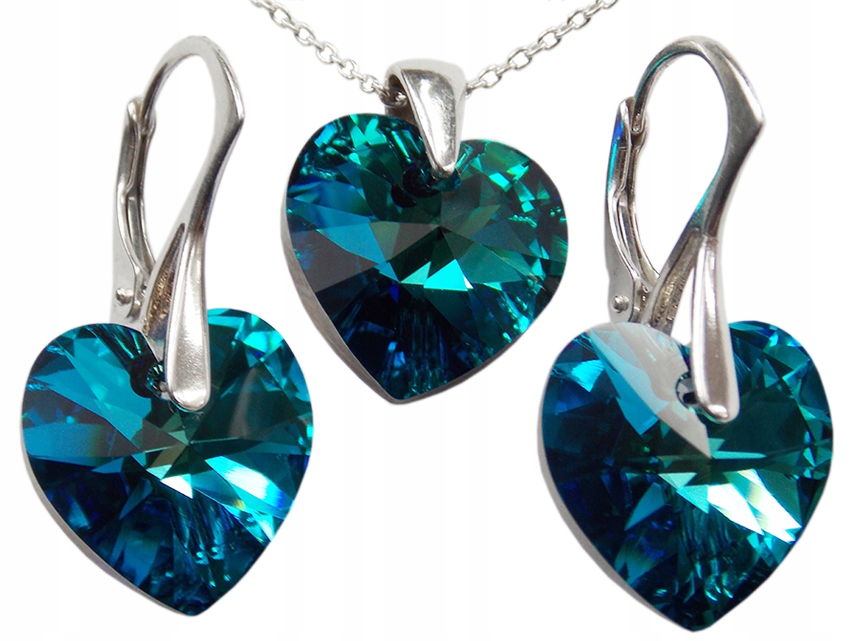 

Komplet Swarovski Serce 14mm Bermuda Blue