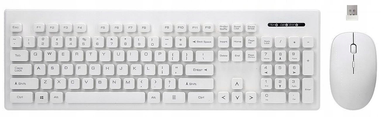bezprzewodowa klawiatura mysz biała płaskie klaw