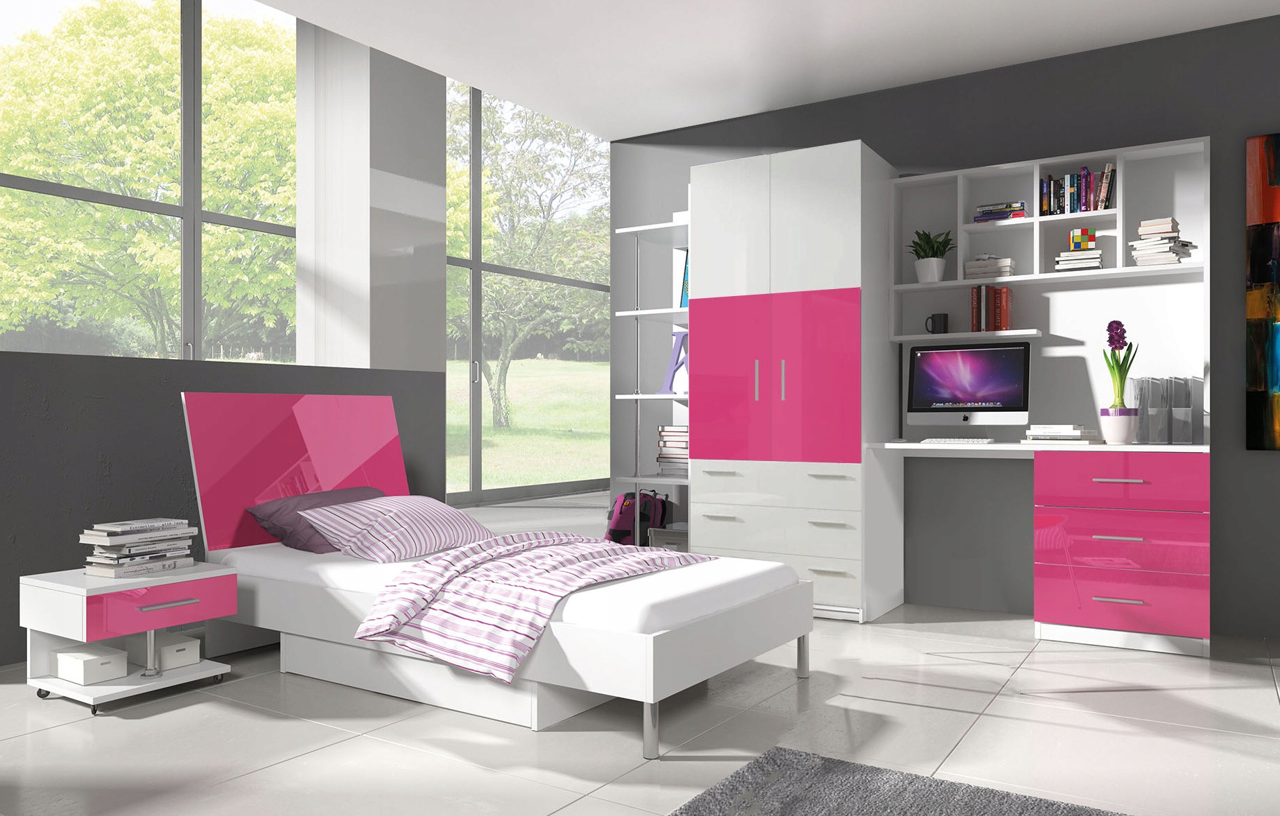 szafa RAJ 3 mini - szerokość 80 cm - drzwi uchylne - fioletowy połysk Kolekcja Roma