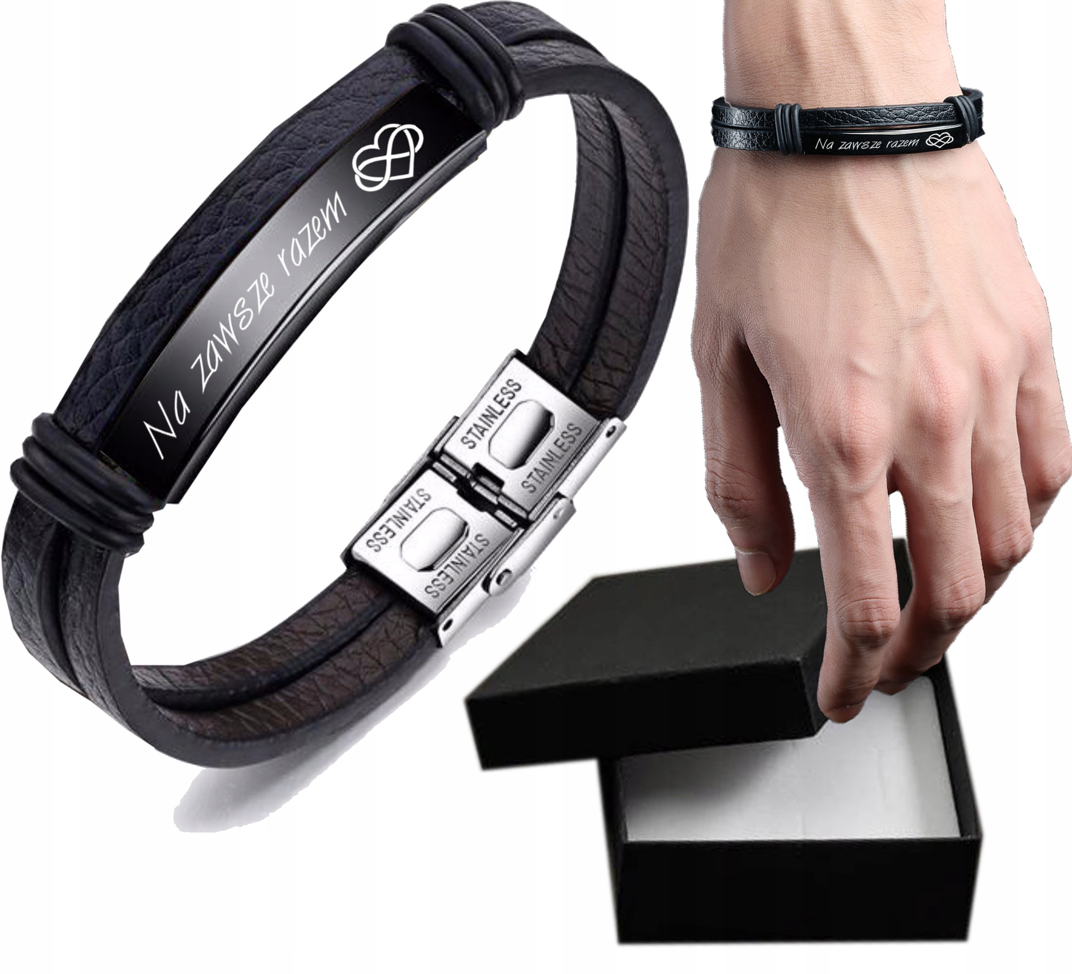 

Męska Skórzana bransoletka grawer Dzień Chłopaka C