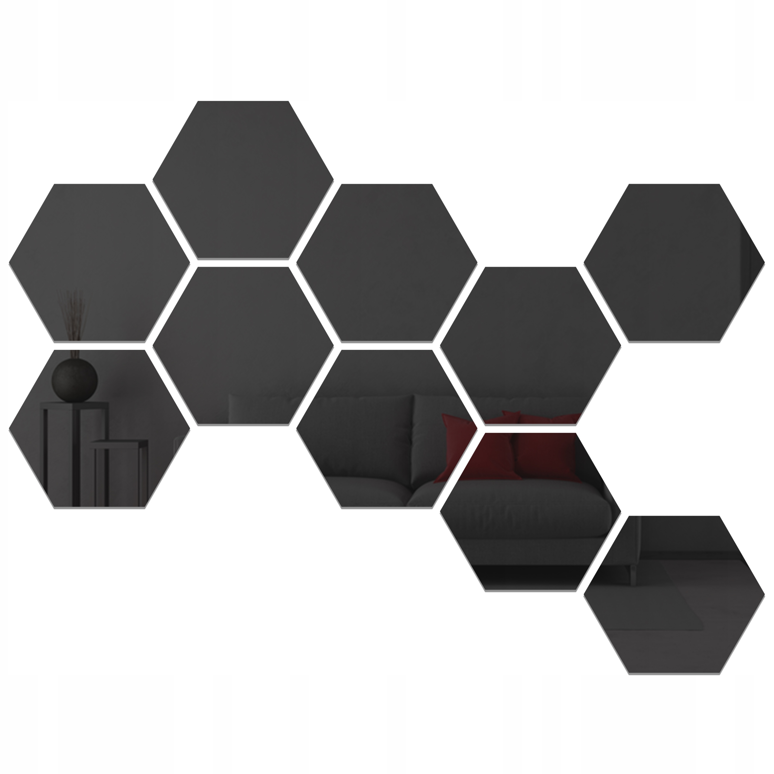 

Nowoczesne! czarne Lustro dekoracyjne 3D Hexagon