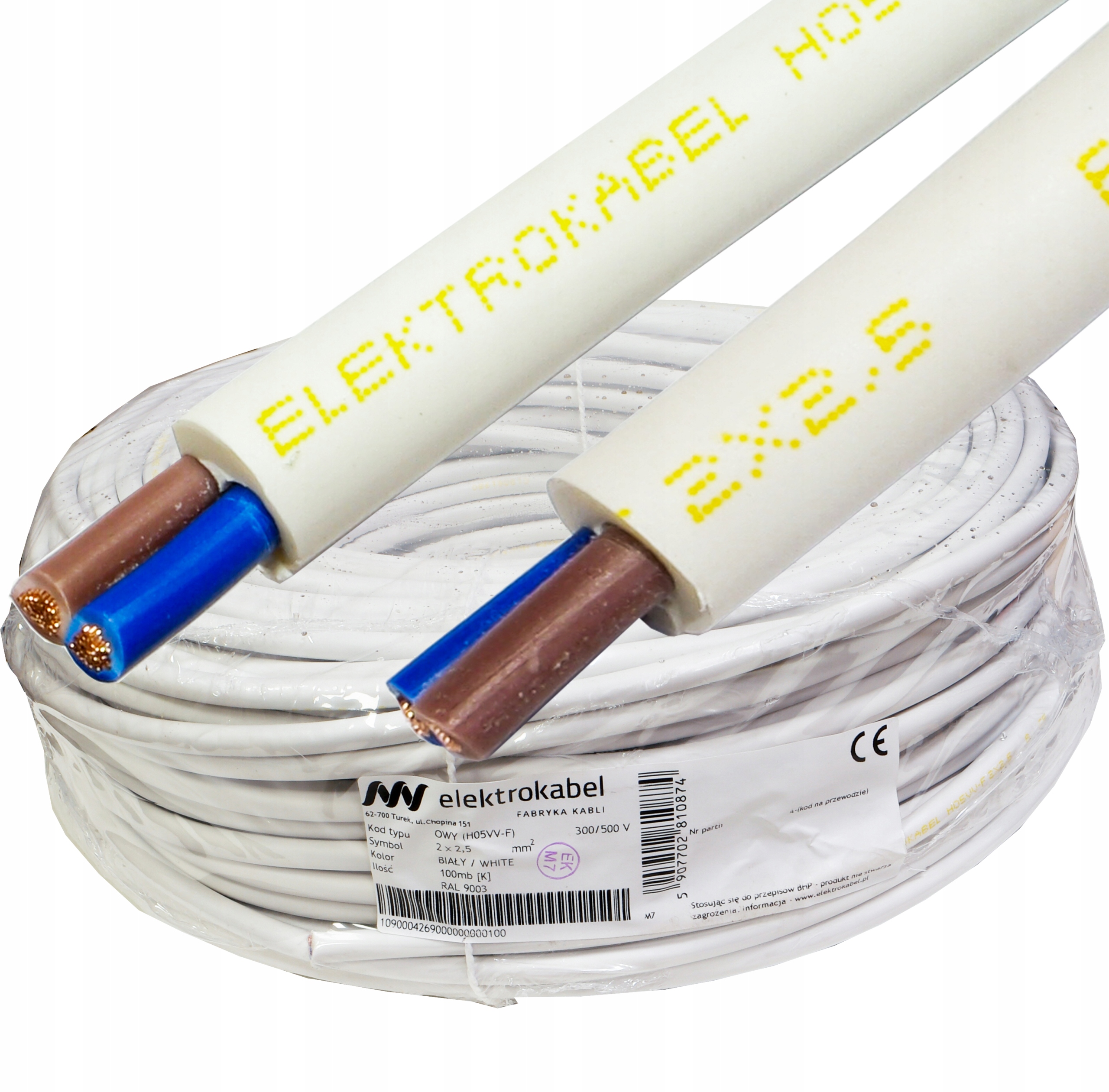Kabel Owy 2x2,5 mm Linka Cu biela Cu 100 m