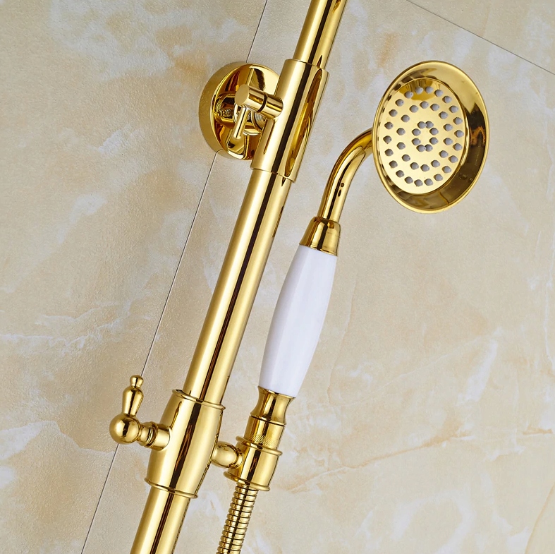 ZESTAW PRYSZNICOWY Z DESZCZOWNICĄ WYLEWKA ZŁOTY Typ natynkowy