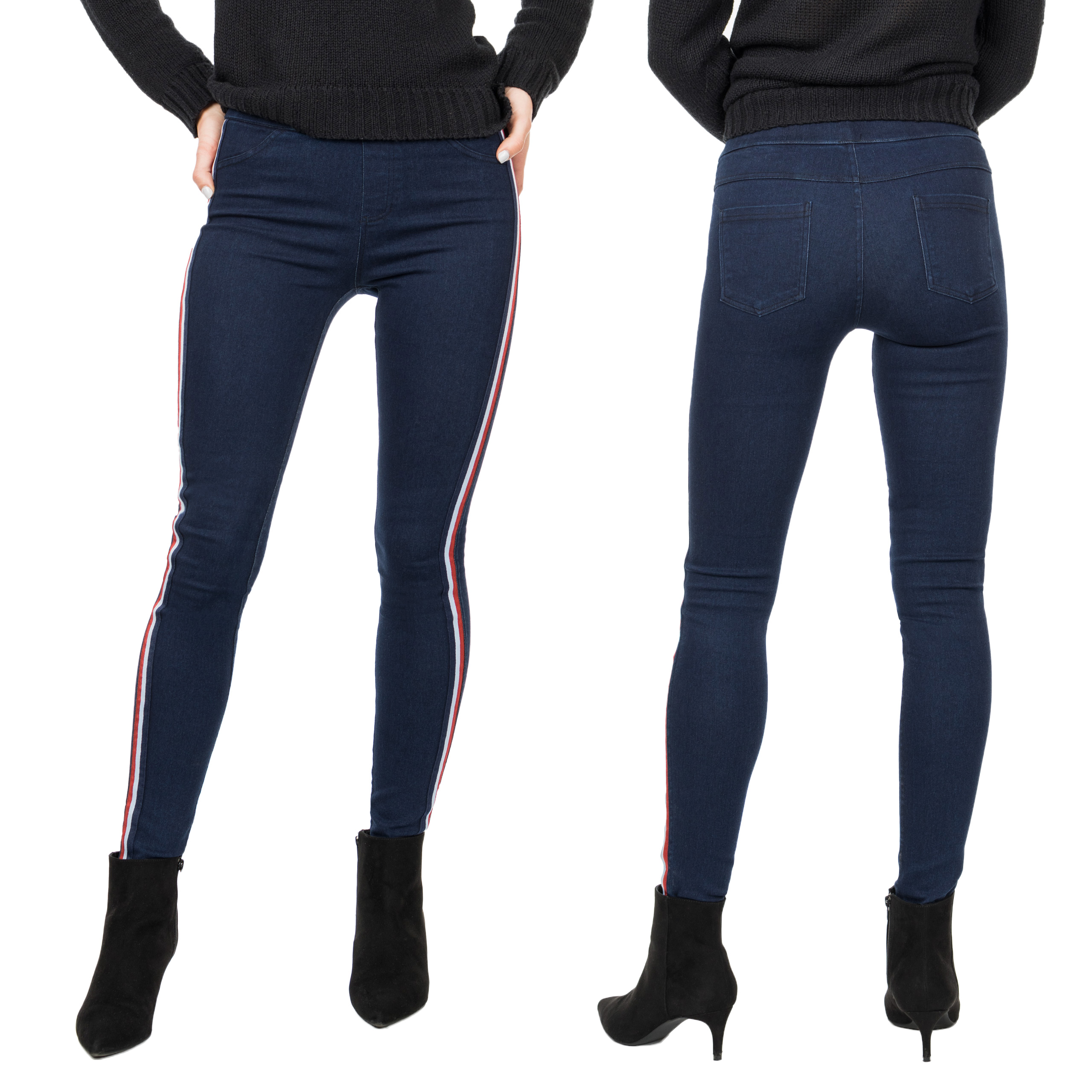 

Spodnie Damskie Jeansy Jegginsy z Lampasami 9755 L