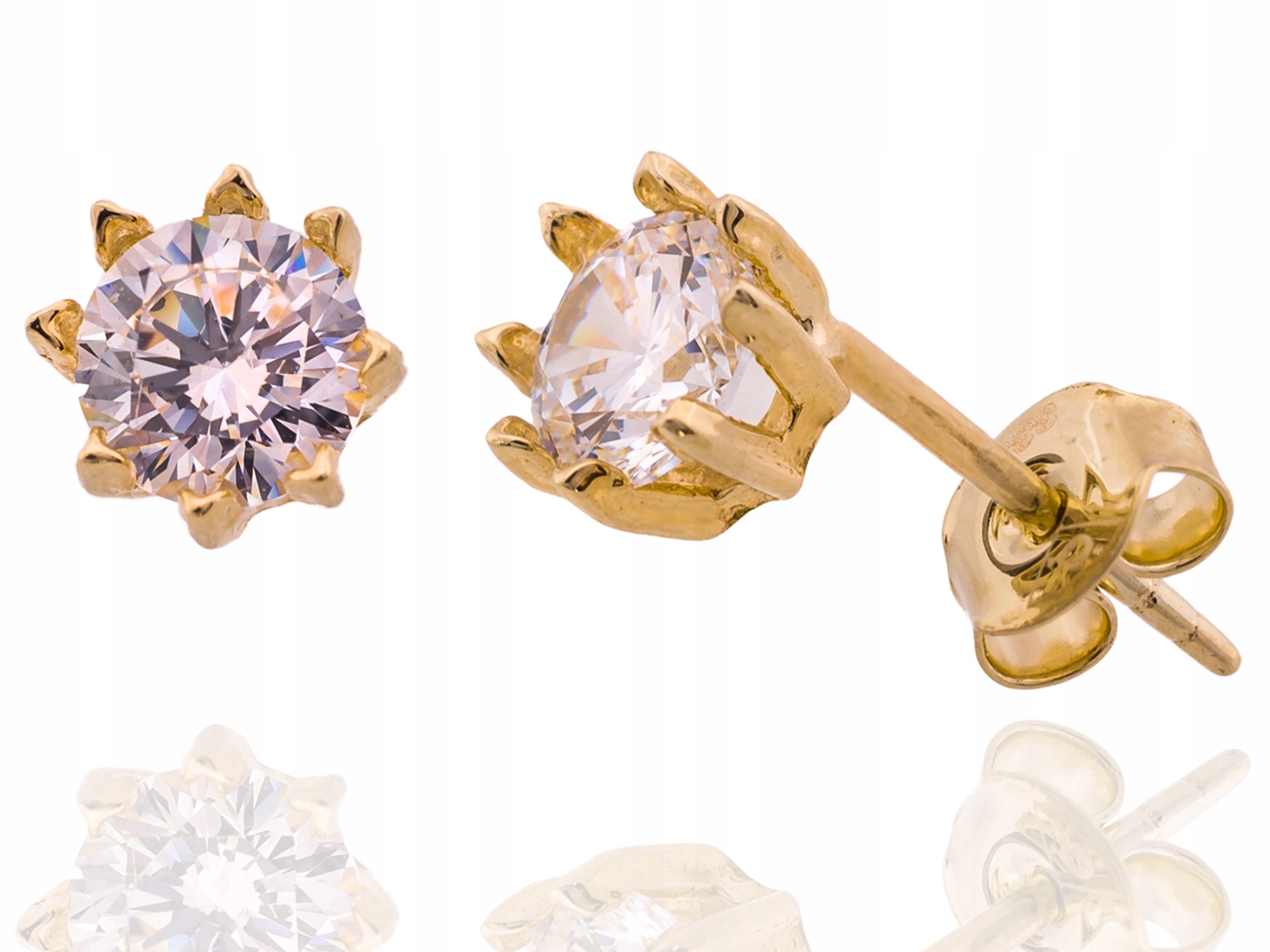 ZŁOTE KOLCZYKI DAMSKIE SZTYFTY Z CYRKONIAMI ŚLUB