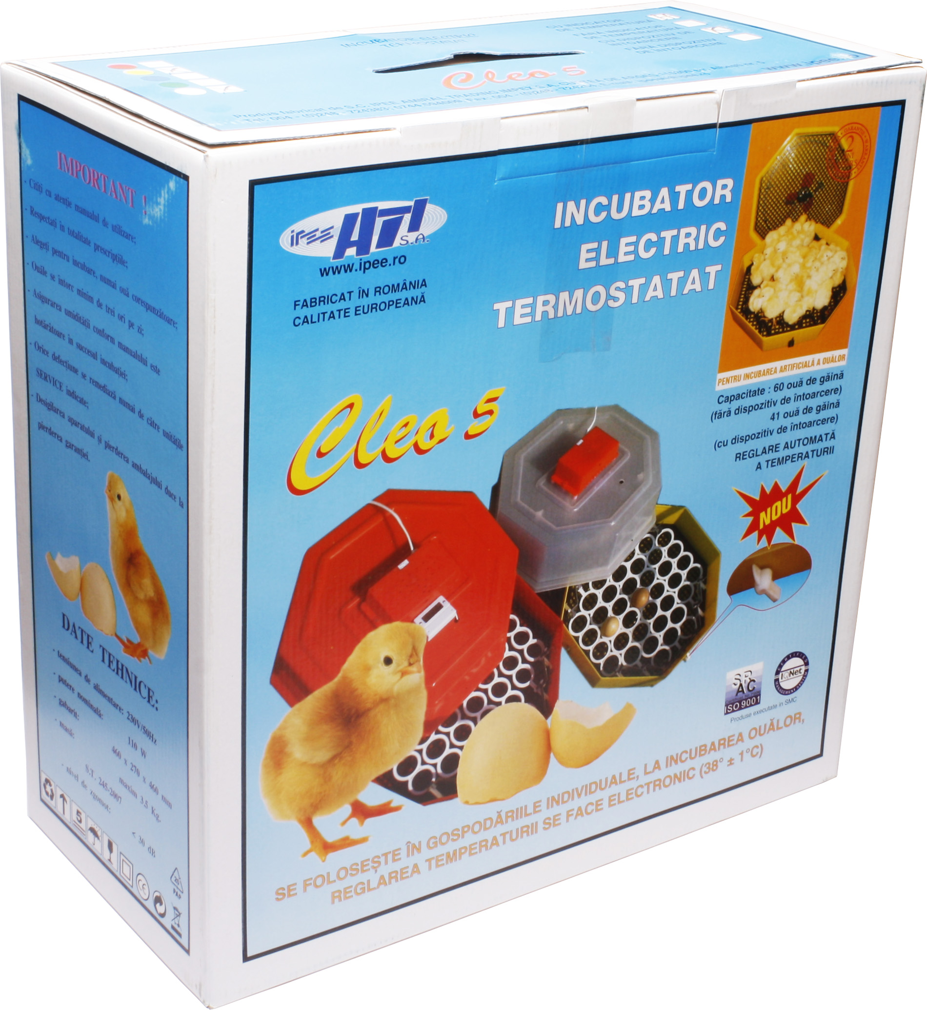 INKUBATOR WYLĘGARKA KLUJNIK 60 JAJ Cleo 5D TACA DO OBRACANIA JAJ Maksymalna liczba jajek 60