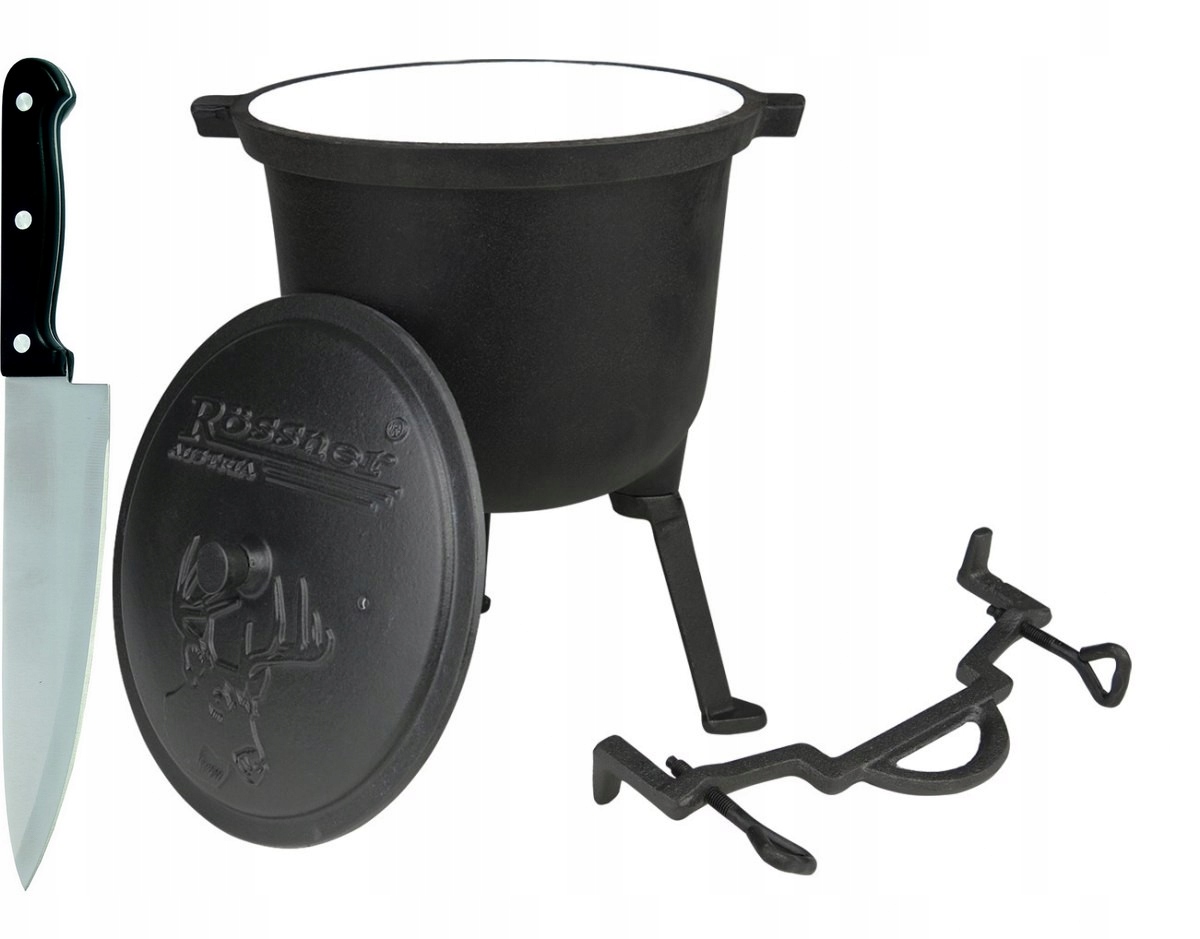 KOCIOŁEK MYŚLIWSKI ŻELIWO EMALIA+NÓŻ NIEMIECKI 10L Pojemność 10 l