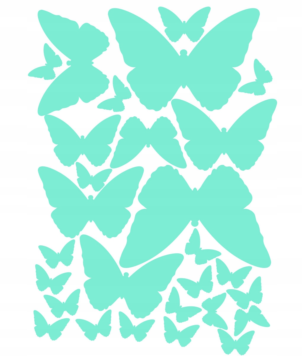 Naklejki na ścianę MOTYLKI - 56szt - miętowy Szerokość produktu 21 cm
