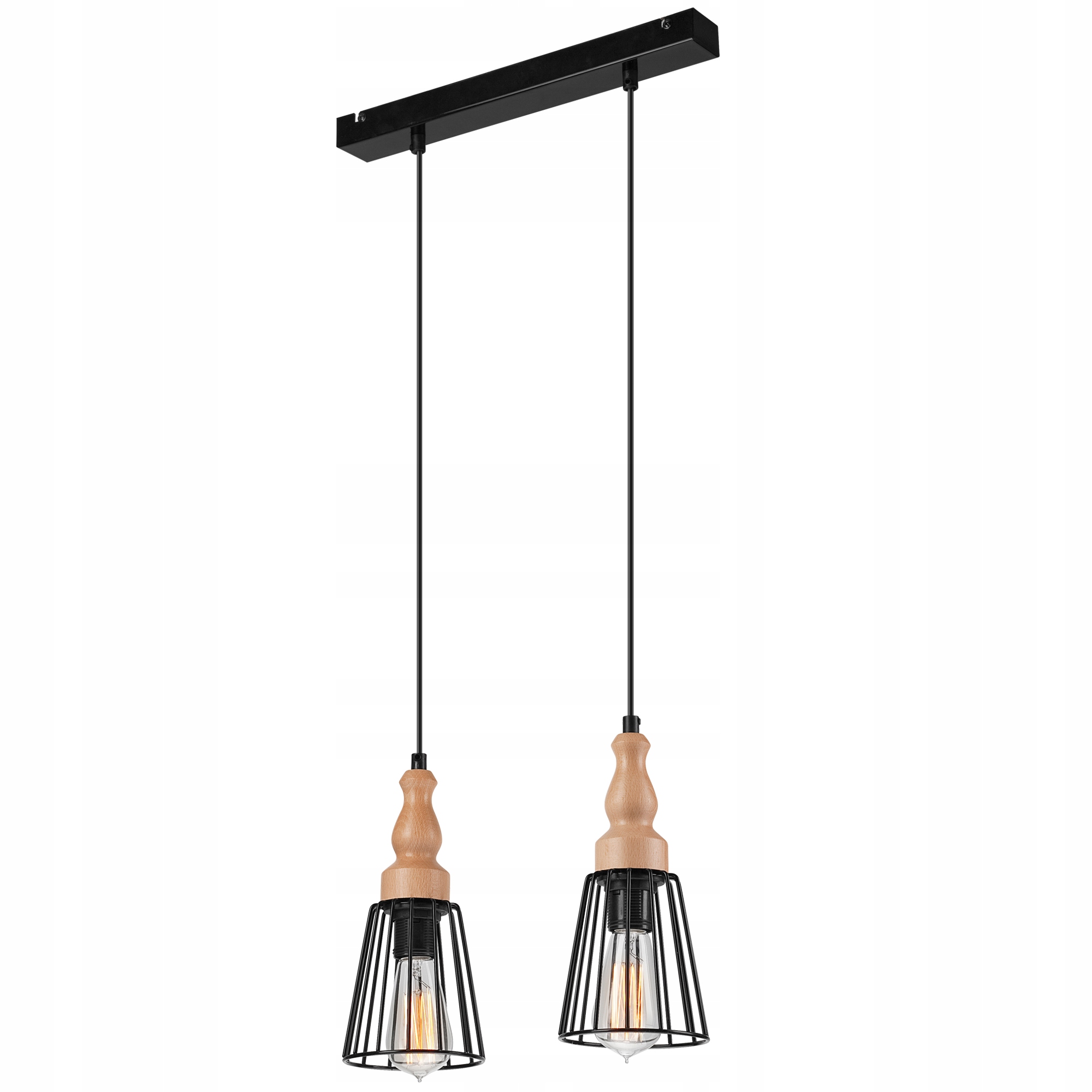 

2 Czarna Druciana Lampa Wisząca Ingrid Drewno Buk