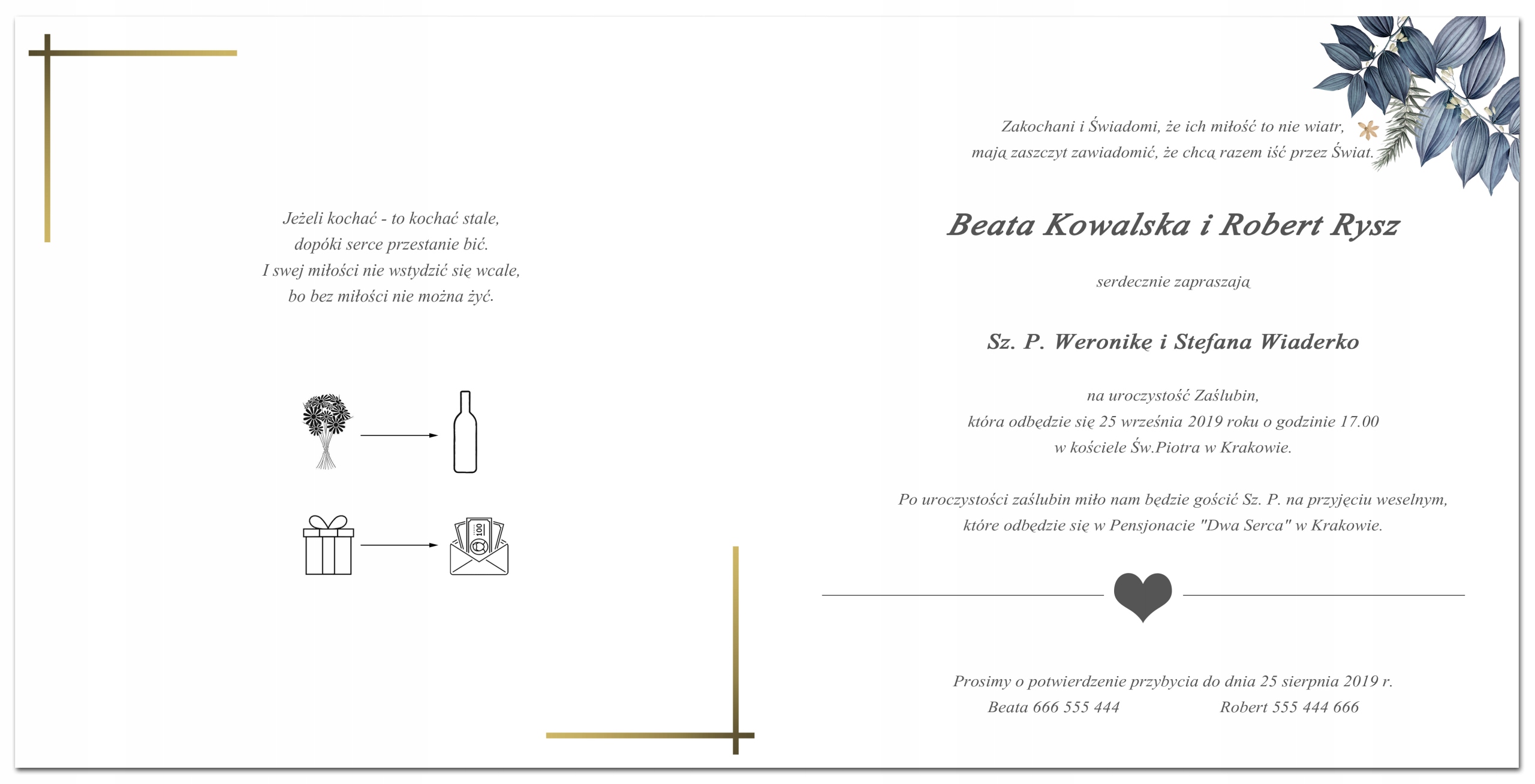 Zaproszenia Ślubne rustykalne kwiaty + koperta Kształt kwadratowy