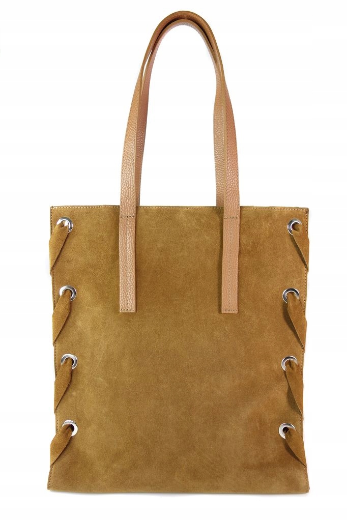 DUŻA WŁOSKA TORBA SHOPPER NA RAMIĘ ZAMSZ CAMEL