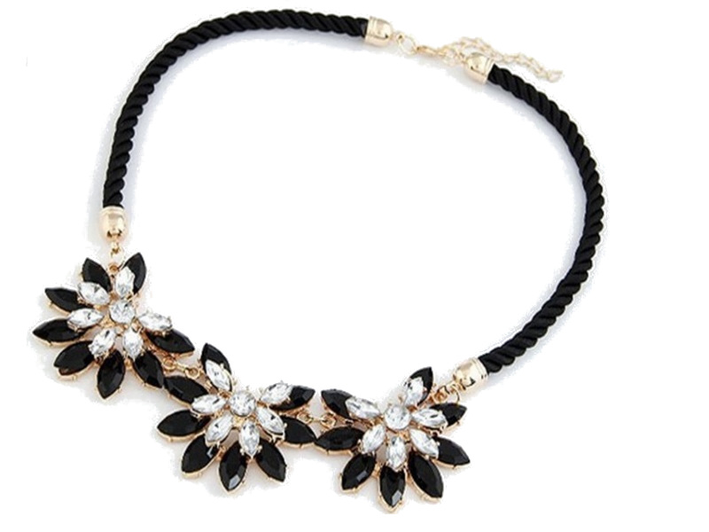 

Naszyjnik Kolia Kwiaty Czarne Cyrkonie Choker Boho