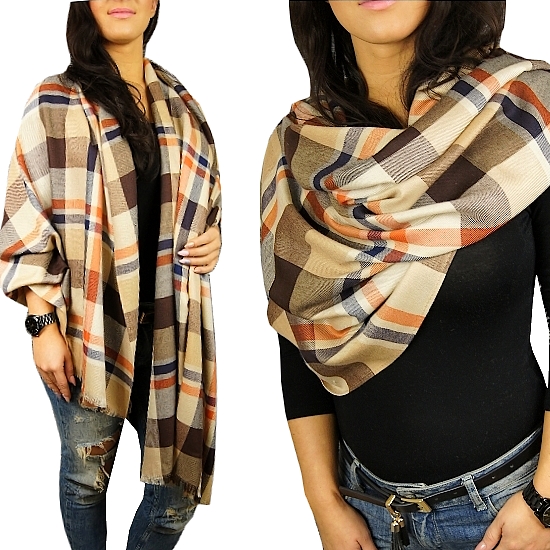 MODNY DUŻY SZAL KRATA CHUSTA Ponczo Checked KOLORY