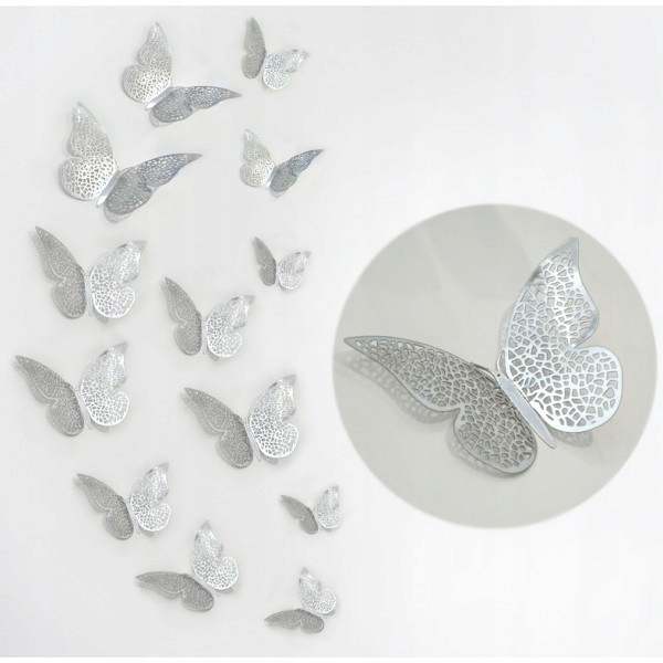 

Dekoracja Motylki na Auto ścianę lodówkę srebrne