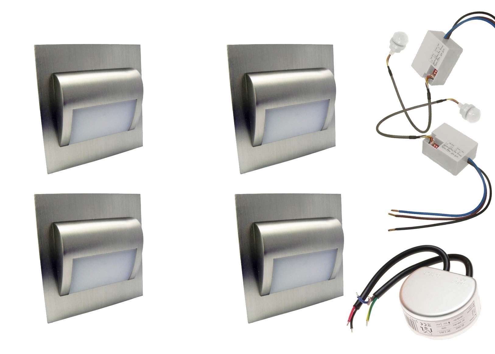 Set 4x Led schodiskové svietidlo 2 detektory napájací zdroj