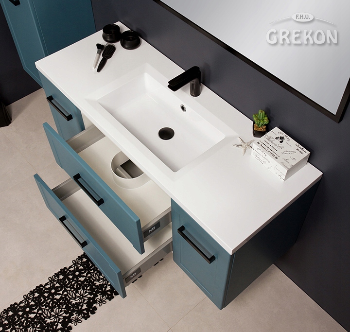 MEIVA meble łazienk niebieska szafka +umywalka 120 Głębokość mebla 46 cm