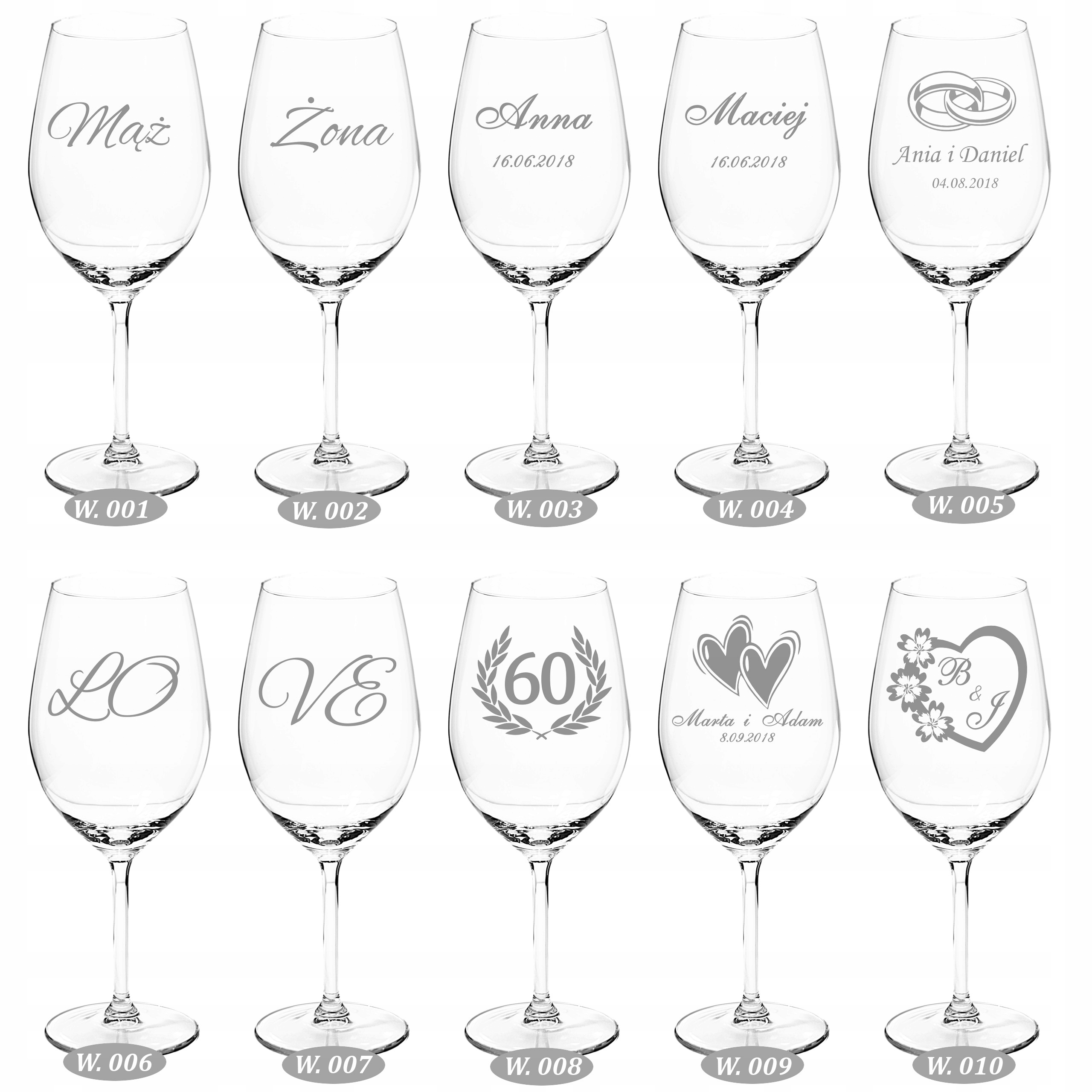 Kieliszki grawerem XXL DUŻE Prezent ślub rocznica Kolor dominujący bezbarwny