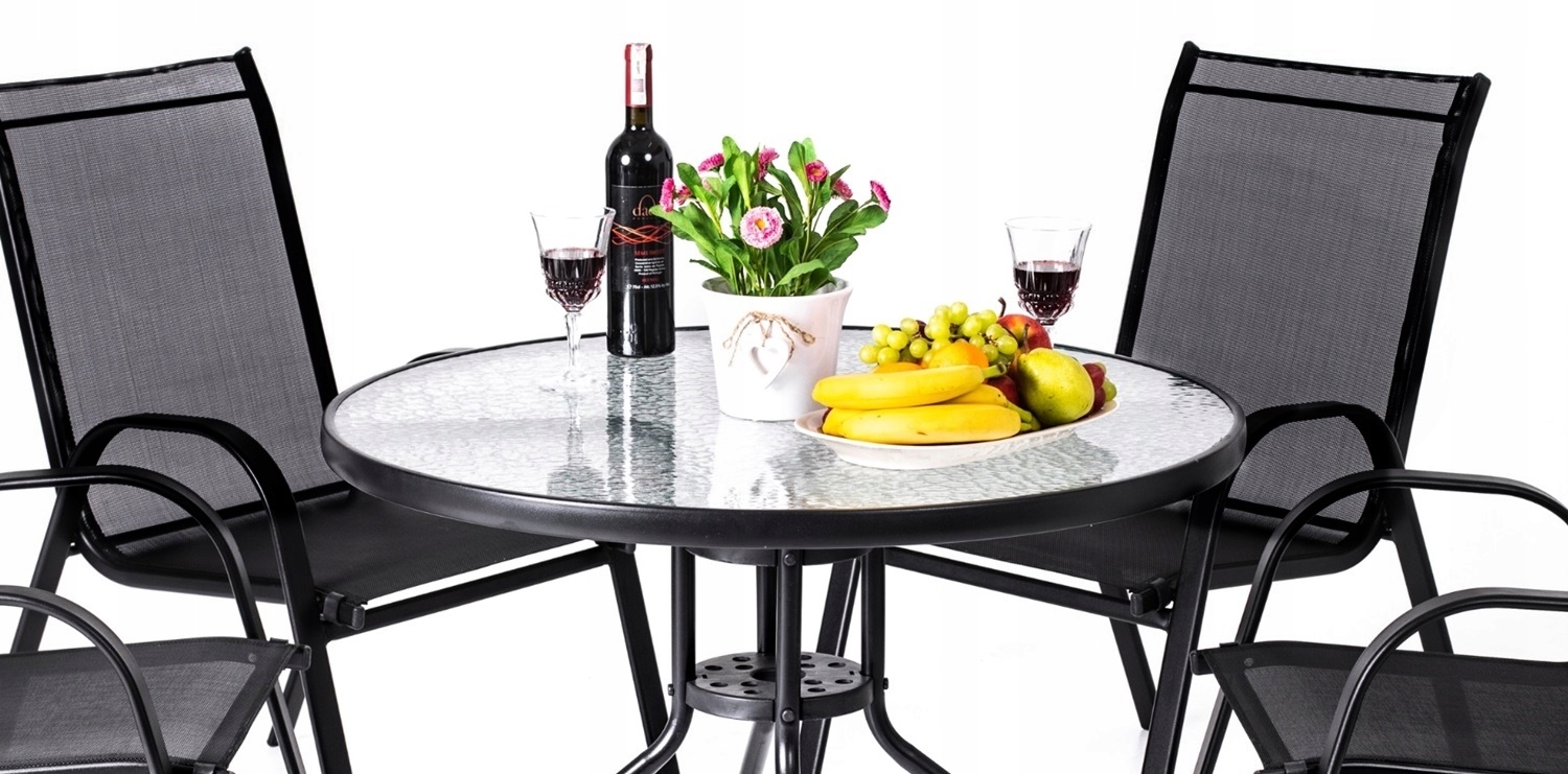 MEBLE OGRODOWE ZESTAW TARASOWY SZKLANY STÓŁ 4K Linia MAT-COMPANY