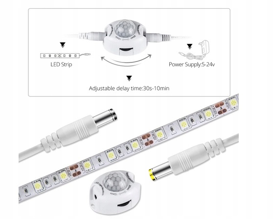 CZUJNIK RUCHU PIR DO TAŚM LED 5-24V DC 5,5/2,1 Kod producenta HGJJ3277