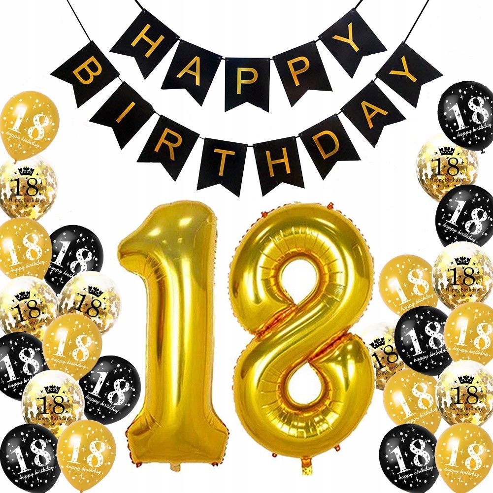 

Balony na 18 Urodziny Black & Gold z Konfetti