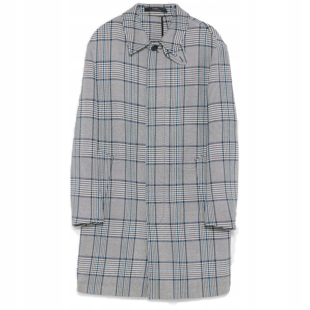 ZARA MAN PŁASZCZ TRENCZ SZARY KRATA L WIOSNA Rozmiar L