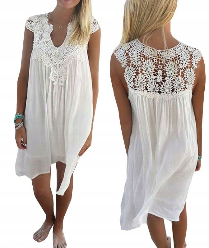 TUNIKA PLAŻOWA HAFT BIAŁA LOIKA Wzór dominujący bez wzoru