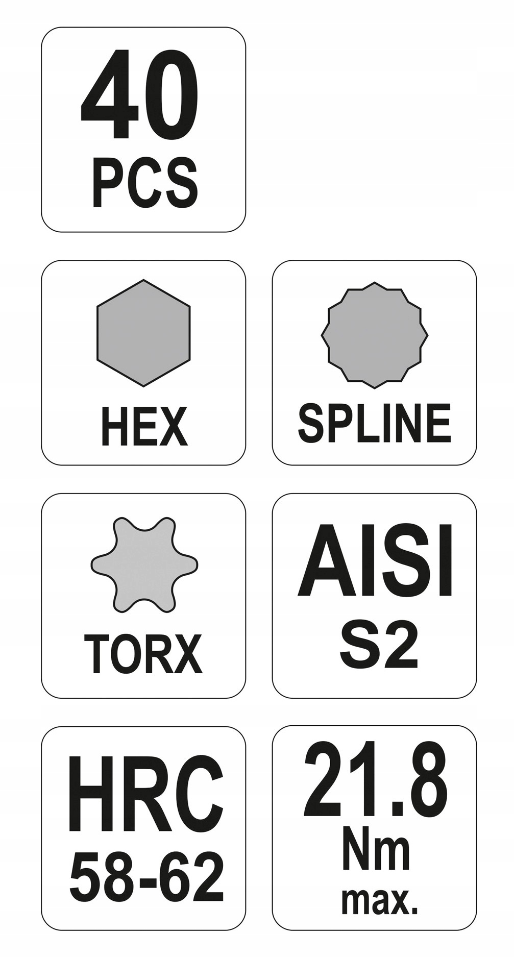 YATO YT 0400 ZESTAW BITOW IMBUS TORX SPLINE 40 EL Producent code YT 0400