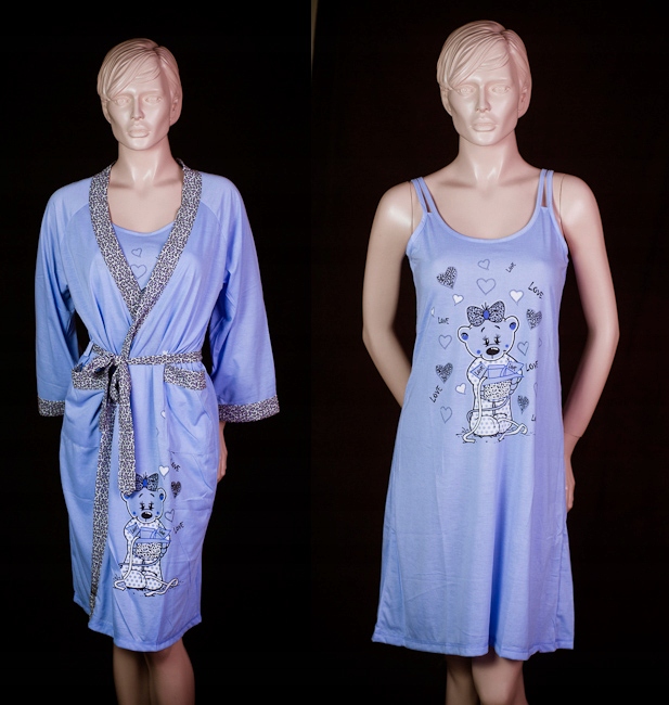 KOMPLET SZLAFROK Z KOSZULĄ NOCNĄ RAMIĄCZKACH ZESTAW BAWEŁNIANY DAMSKI M Zapięcie wiązanie