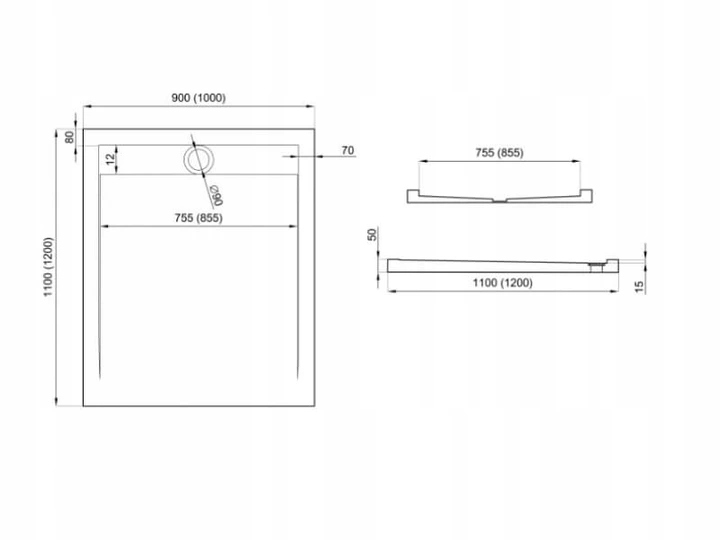 BRODZIK STRUKTURA KAMIENIA CZARNY ODPŁYW 110x90 cm Materiał akrylowy