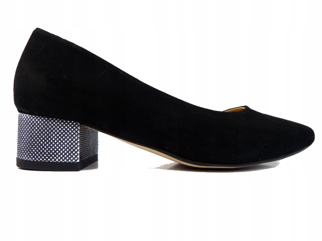 Černé lodičky, stříbrný kožený podpatek, klasické dámské polobotky Karino 36