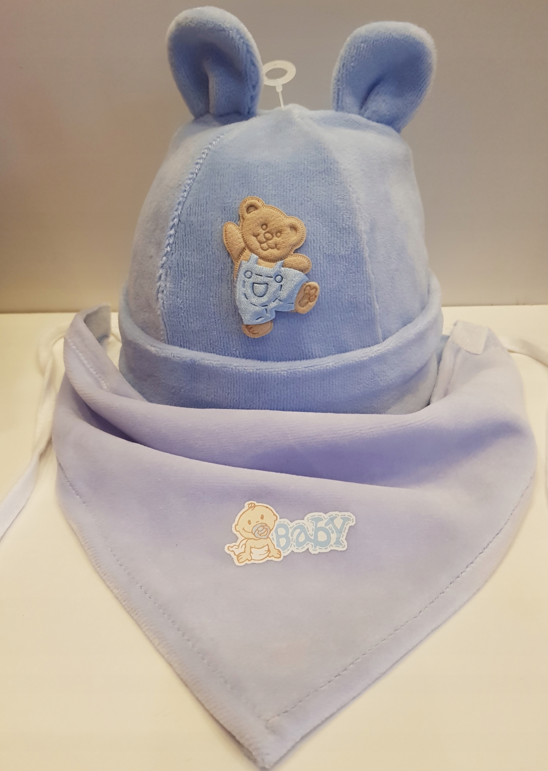 KOMPLET CZAPKA MIŚ + CHUSTKA RZEP 0-12M-C 6KOLORÓW Materiał dominujący welur