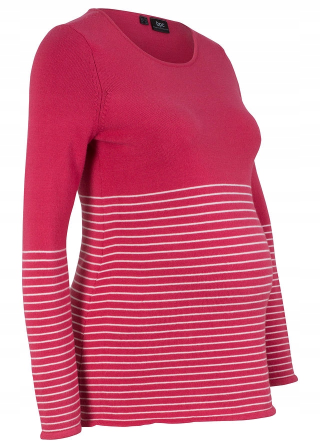 S1657 SWETER CIĄŻOWY RÓŻOWY W BIAŁE PASKI R.52/54