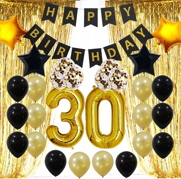 

Balony kurtyna cyfry 30 Lat konfetti Czarne Złote