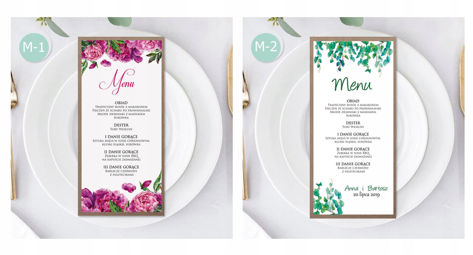 Menu ślubne weselne karta dań EKO Marka inna