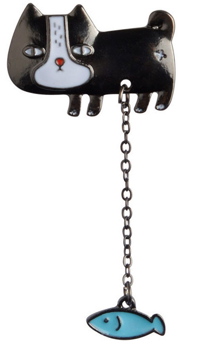 

Pins przypinka Kotek z rybą na łańcuszku